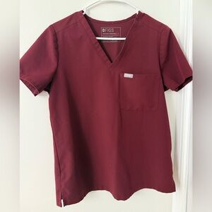 Figs Maroon V-Neck Scrub Top